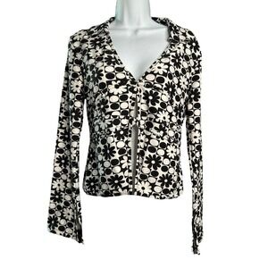 Feathers Floral L\S Boho Top Women's Size Large Black And White Split Sleeves